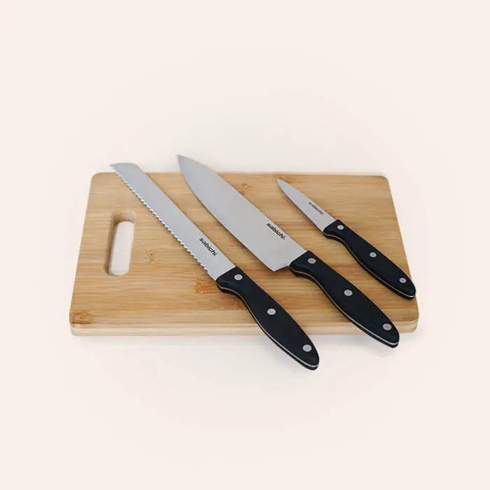 3-Piece Chef Knife Set With Cutting Board 1