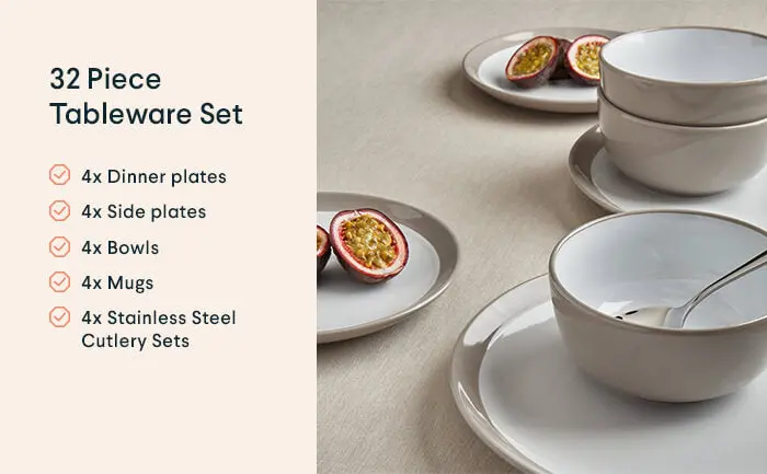 4-Person Putty Gloss Stoneware Dinner Set 1