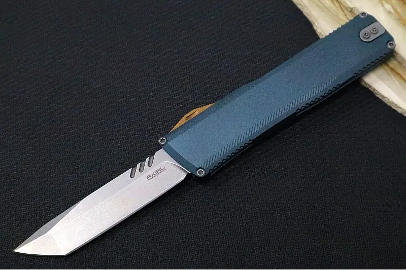 Axial Shift V3 Otf Automatic Knife – Navy Anodized Aluminum Frame, Bronzed Hardware, Stonewashed Tanto Blade In Cpm-Magnacut 1