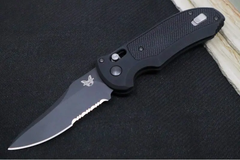 Benchmade 9170Sbk Auto Triage – Black Partially Serrated Blade With Automatic Opening Mechanism 1