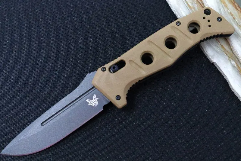 Benchmade Adamas 2750Gy-3 Automatic Knife – Grey Cpm-Cruwear Drop Point Blade With Desert Tan G-10 Handle 1