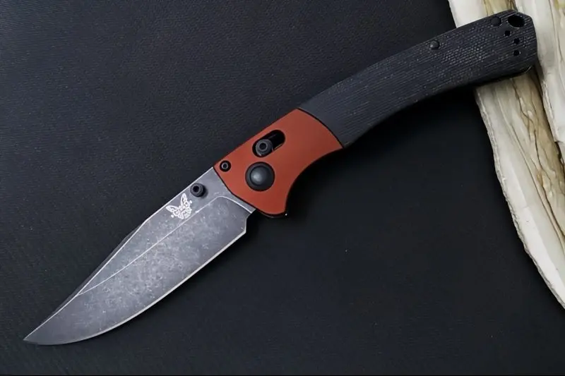 Benchmade Crooked River Folding Knife With Burnt Copper Aluminum Handle, Black Micarta, And Dlc-Blade Finish 1
