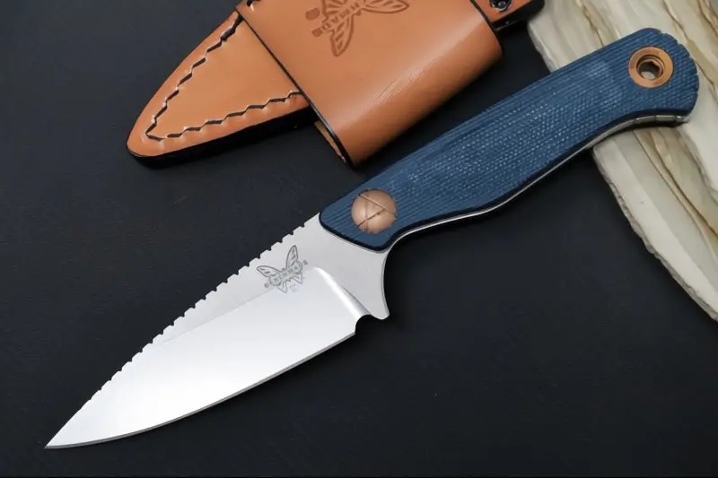 Benchmade Dacian Pocket Fixed Blade With Cpm-Magnacut Steel, Stonewashed Finish, And Blue Denim Micarta Handle 1