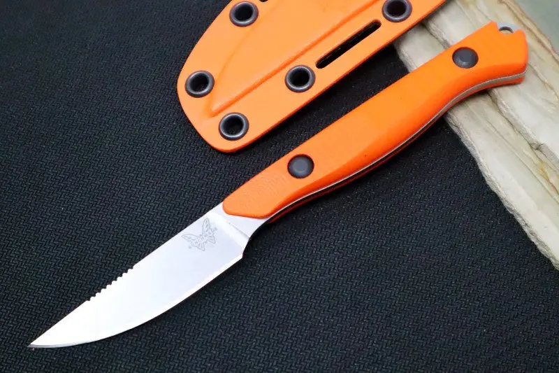 Benchmade Flyway Outdoor Knife With Orange G10 Grips, Straight Back Cpm-154 Blade, And Boltaron Sheath 1