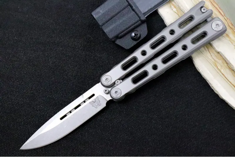 Benchmade Laro 82 Balisong – Drop-Point Blade In Cpm-Magnacut, Billet Titanium Handles, Boltaron Sheath 1