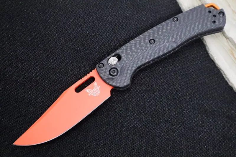 Benchmade Mini Taggedout 15533Or-01 – Orange Cerakote Clip Point Blade, Cpm-Magnacut Steel, Black Carbon Fiber Handle 1