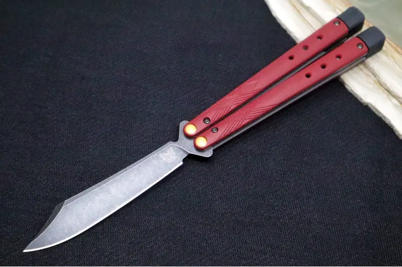 Benchmade Necron 99Bk-1 Balisong Knife – Cpm-S30V Steel, Scimitar Blade, Black Dlc Stonewashed Finish, Ruby Red G-10 Handle, Removable Tungsten Weights 1