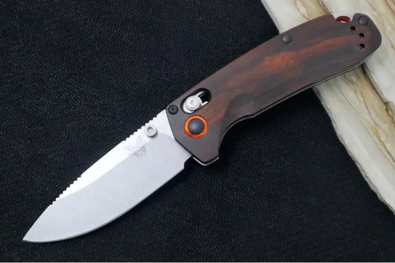 Benchmade North Fork 15032 Manual Folder – Drop Point Blade, Cpm-S30V Steel, Stabilized Wood Handle With Orange Accents 1