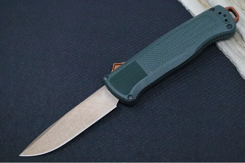 Benchmade Shootout Otf 5371Fe-2601 – Z-Wear Tool Steel Drop Point Blade, Battlewash Fde Pvd Coating, Taiga Green Grivory Handle 1