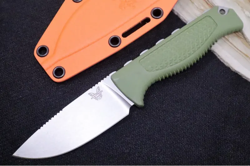 Benchmade Steep Country Fixed Blade 15006-1 – Cpm-S30V Steel, Stonewashed Finish, Dark Olive Santoprene Handle, Black & Orange Boltaron Sheath 1