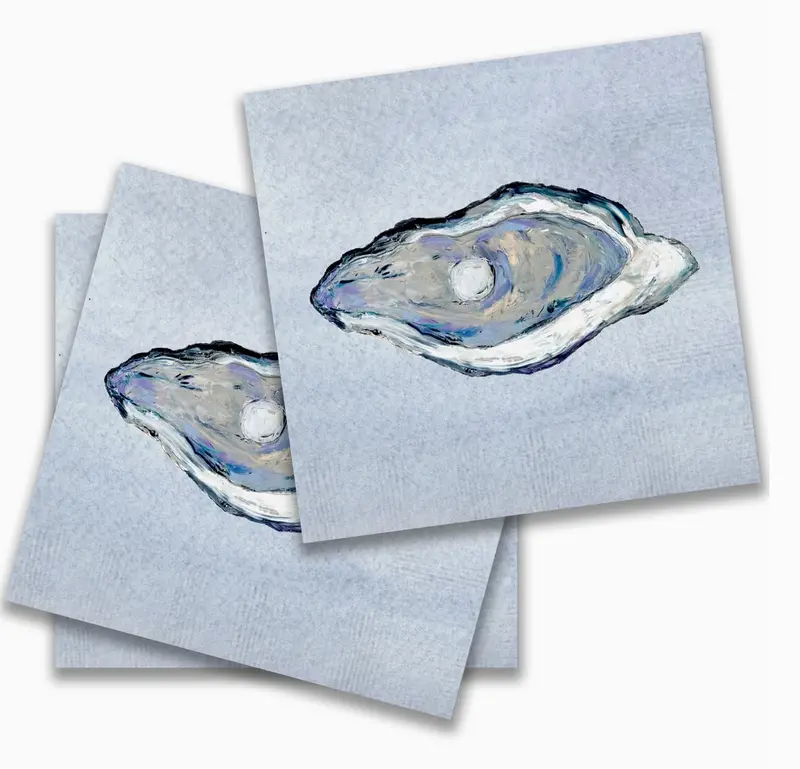 Blue Oyster Cocktail Napkins – Premium Linen-Look Disposable Drink Coasters 1