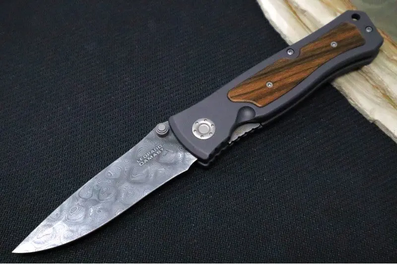 Boker Leopard-Damascus Ii Folding Knife – Ziricote Wood & Aluminum Handle, Drop-Point Damascus Blade (111054Dam) 1