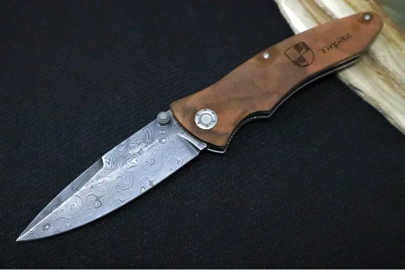 Boker Tirpitz-Damascus Folding Knife – Walnut Handle, Full-Damascus Blade (110192Dam) 1