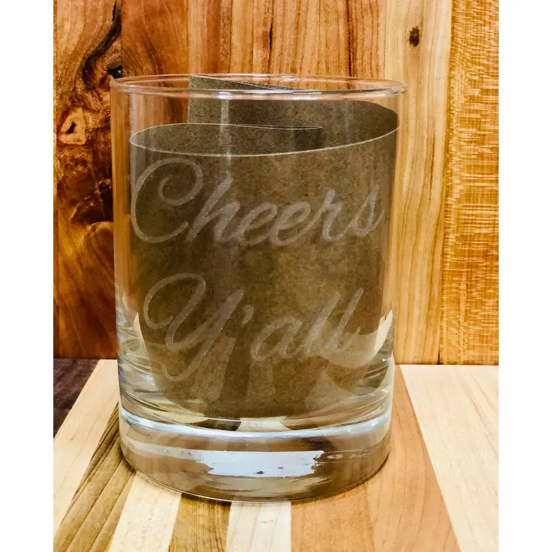 Cheers Y’All Etched Rocks Glass – Friendly Southern Toasting Tumbler 1