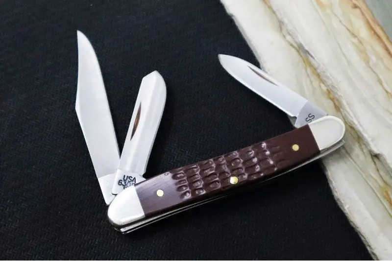 Garage Sale Case Medium Stockman Pocket Knife – Brown Synthetic Jigged Handle & Satin Stainless Blades 1