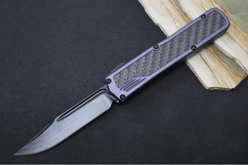 Guardian Tactical Scout Otf – Gray Anodized Aluminum & Black Carbon Fiber Handle, Black Clip Point Blade – 142111 1
