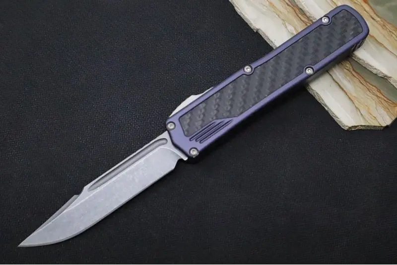 Guardian Tactical Scout Otf – Gray Anodized Aluminum & Black Carbon Fiber Handle, Stonewashed Clip Point Blade – 142512 1