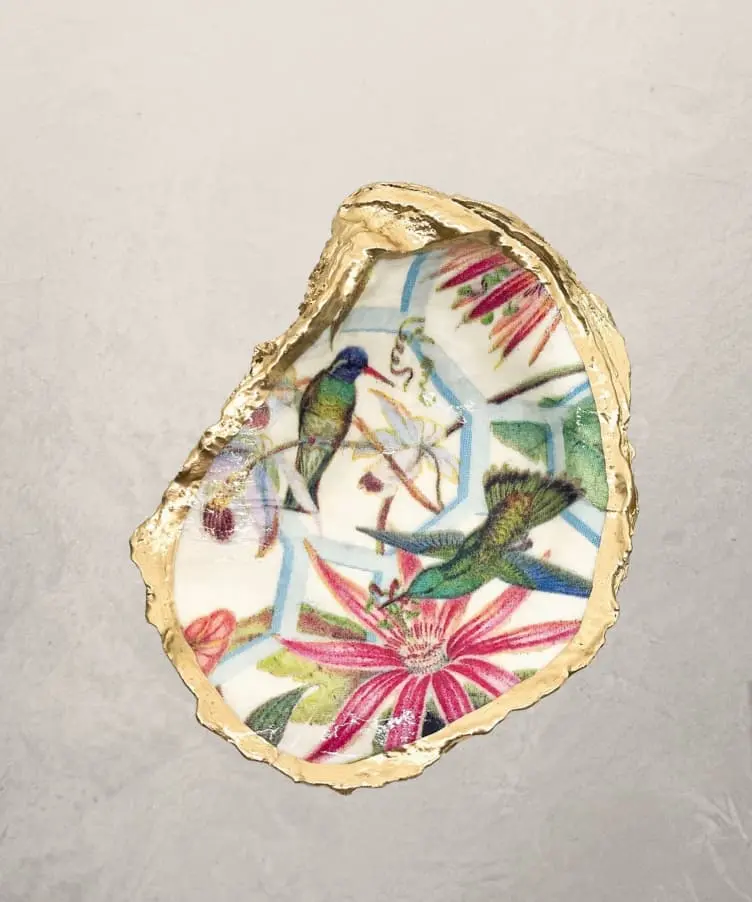 Hummingbird-Embellished Oyster Shell Trinket Dish 1