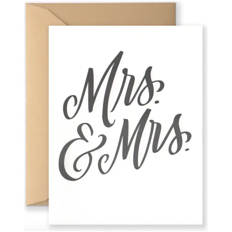 'Mrs. & Mrs.' Wedding Congratulations Card – Elegant Script Design 1