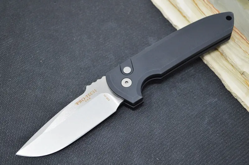 Pro-Tech Rockeye Auto – Stonewashed Cpm-Magnacut Blade, Black Anodized Aluminum Handle 1