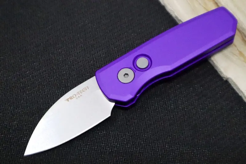 Pro-Tech Runt Auto – Purple Anodized Aluminum Handle, Stonewashed Wharncliffe Magnacut Blade 1