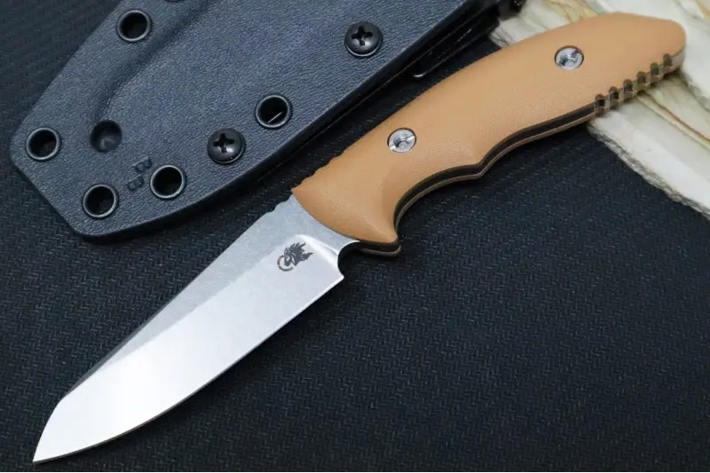 Rick Hinderer Flashpoint Fixed Blade – Stonewashed Cpm-Magnacut Steel With Coyote Tan G-10 Handle & Kydex Sheath 1