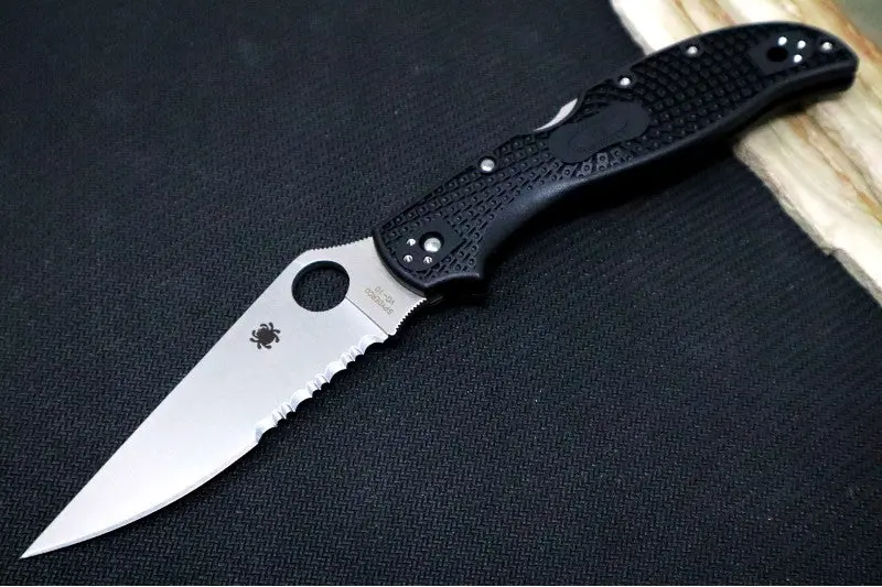 Spyderco Stretch 2 Xl Lightweight Knife – Black Frn Handle, Satin Partially Serrated Vg-10 Blade, Versatile Edge 1