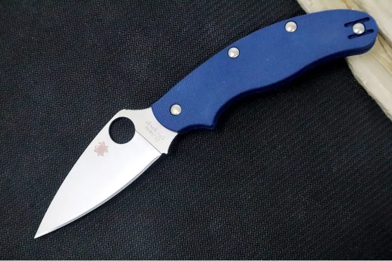Spyderco Uk Penknife – Cobalt Blue Frn Handle, Leaf-Shaped Spy27 Steel Blade With Satin Finish 1