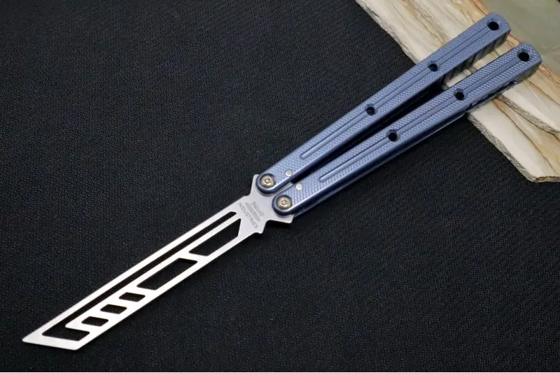 Squid Industries Krake Raken V3 Trainer Knife – Blue Aluminum Handle, Gunmetal Stainless Steel Blade, Bushing Pivot System 1