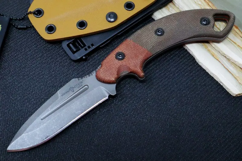Tops Crusader Tactical Fixed Blade – 1095 Steel, Dual-Tone Canvas Micarta Handle, Coyote Kydex Sheath 1