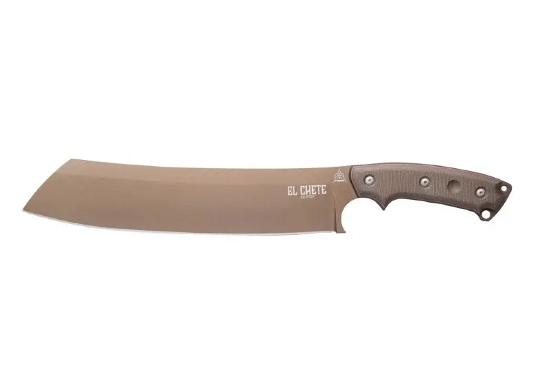 Tops El Chete Fixed Blade – 1095 High-Carbon Steel, Midnight Bronze Cerakote Coating, Green/Black Canvas Micarta Handle, Black Kydex Sheath With Dangler (Elch) 1