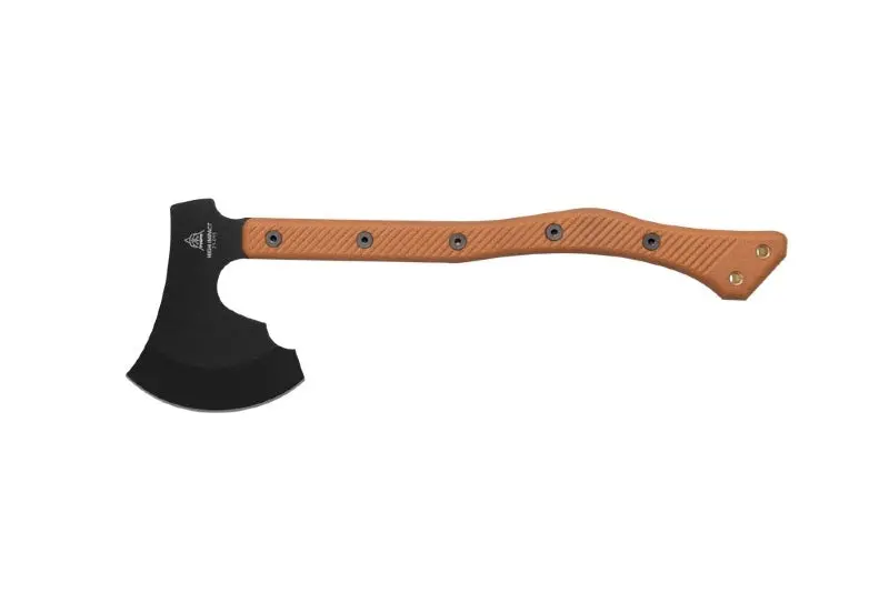 Tops High-Impact Tactical Axe – 1075 Carbon Steel Head, Black Cerakote Coating, Tan Micarta Handle, Includes Black Leather Sheath (Him-01) 1