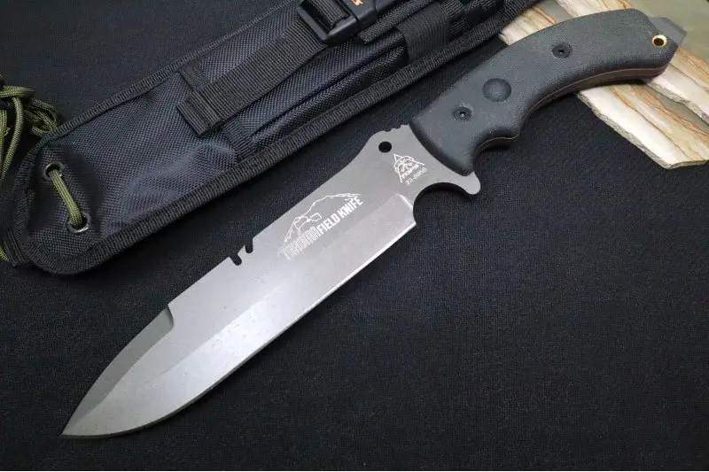 Tops Tahoma Field Fixed Blade – 1095 Steel, Tungsten Cerakote Coating, Black Canvas Micarta Handle, Black Ballistic Nylon Sheath (Taho-04) 1